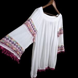 Ali Miles Embroidered Tunic Top 3X Romantic Cottagecore Folk Textured Blouse